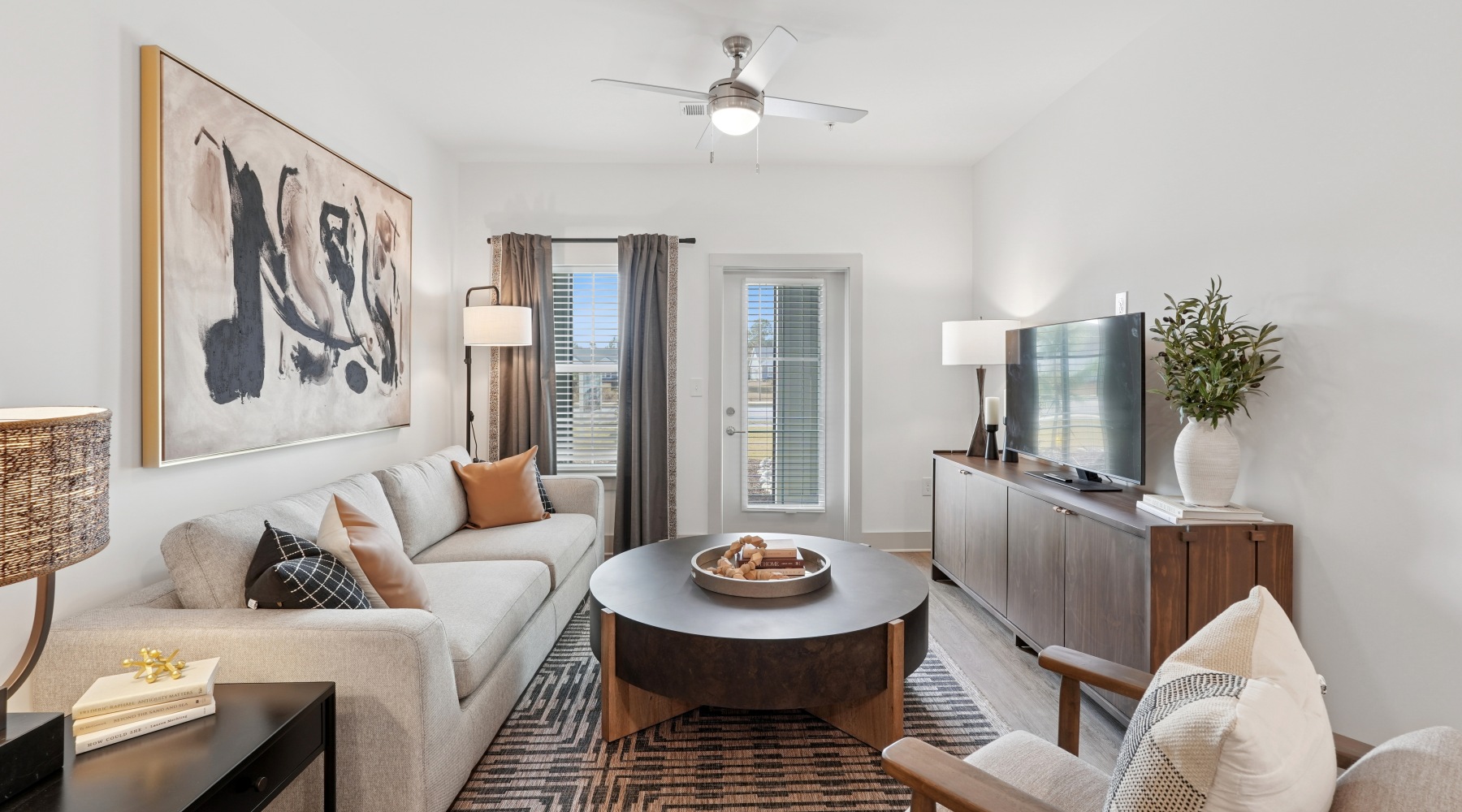 Open concept living room at Arcadia at Carolina Forest apartments in Myrtle Beach, SC.